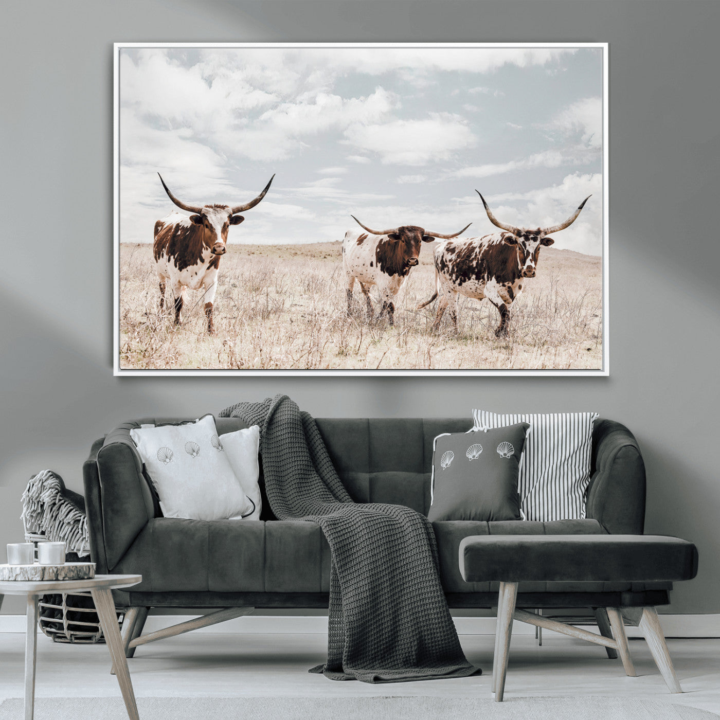 65621083-MGV-CV-36X24-Texas Longhorn Wall Art – Rustic Western Cattle Canvas Print, Southwestern Ranch Photography Decor for Living Room, Office,