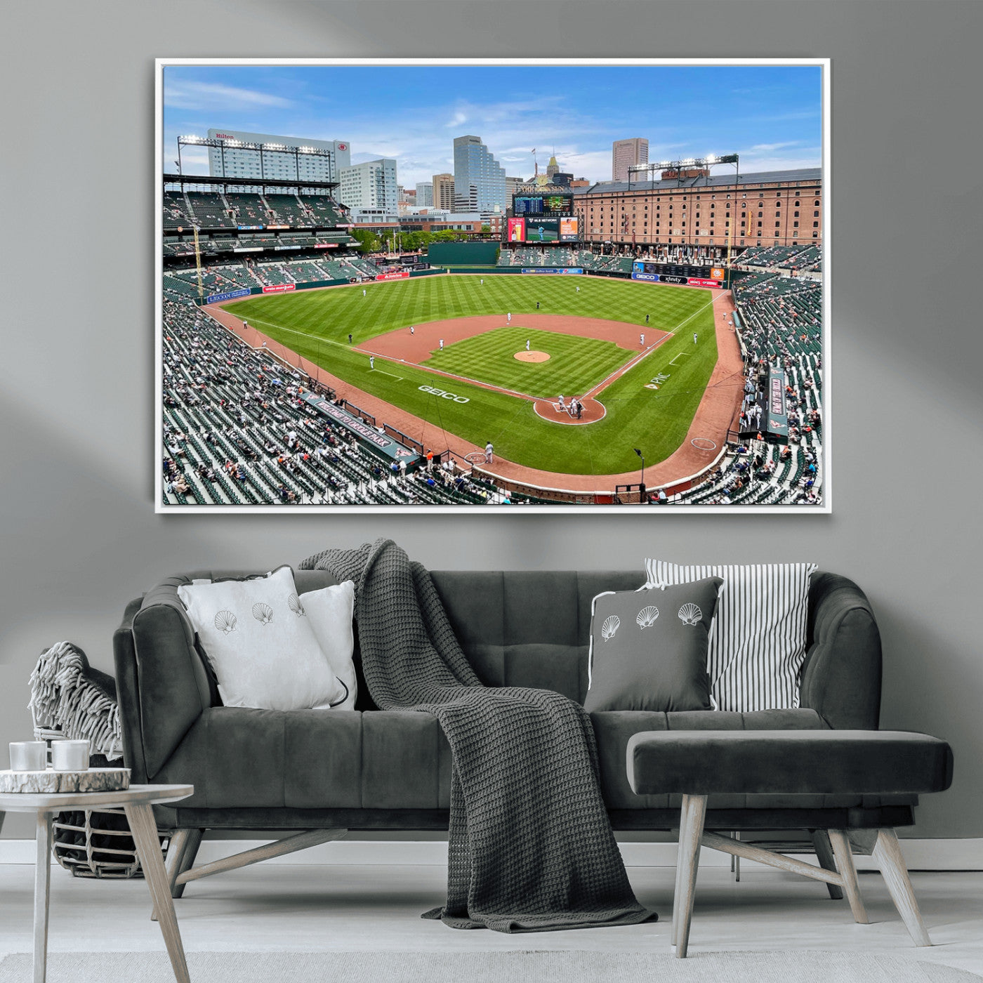 76426407-MGV-CV-36X24-Baseball Stadium Daytime – Panoramic Ballpark Canvas Wall Art, Sports Decor for Office, Man Cave, Game Room, Sports Bar, Baseball