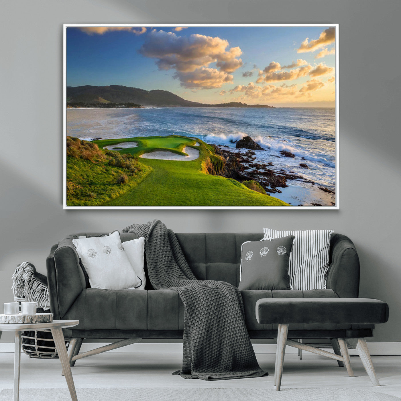 50107048-MGV-CV-36X24-Golf Course Wall Art – Coastal Ocean View Canvas Print, Scenic Fairway Landscape Decor for Office, Man Cave, Bedroom, or Living