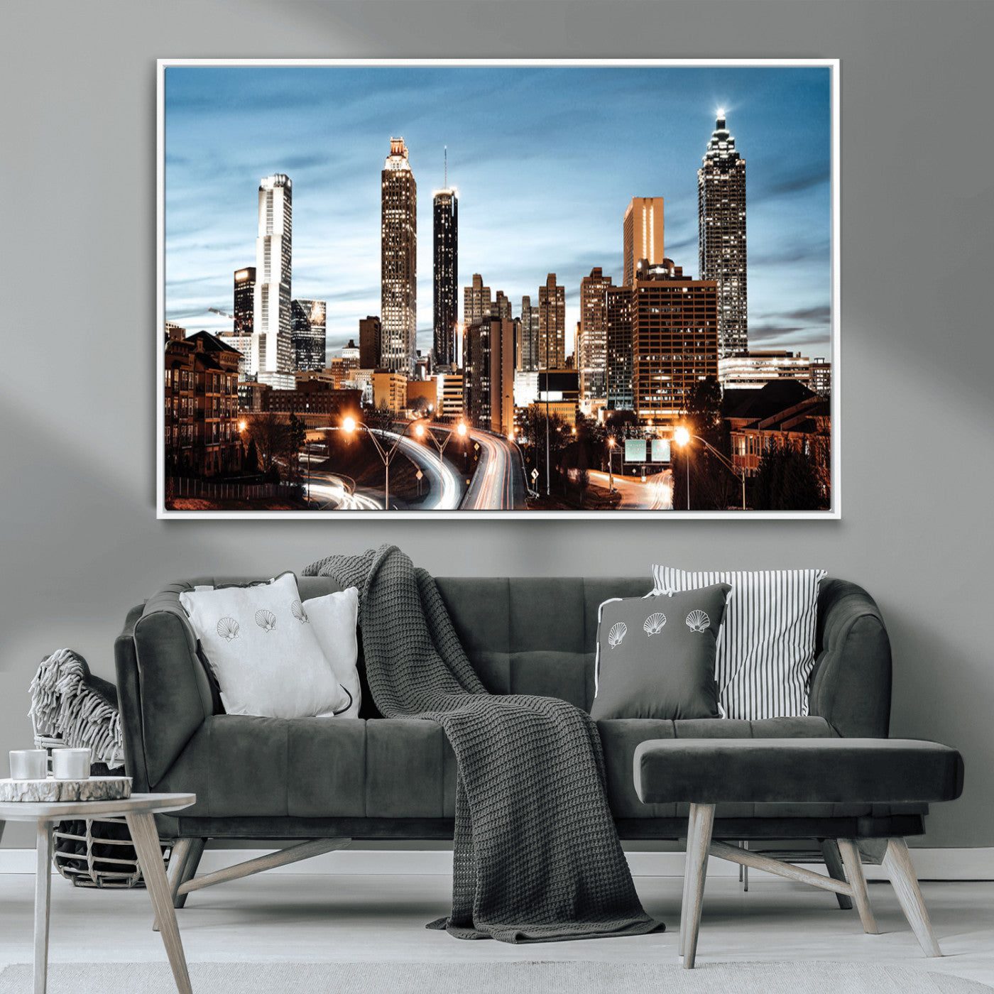23859158-MGV-CV-36X24-Atlanta Skyline Wall Art – Modern Cityscape Canvas Print with Night Lights and Traffic Trails, Urban Decor for Office, Apartment,
