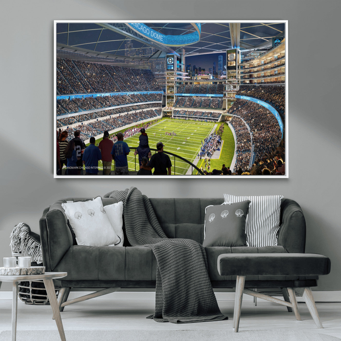 41816511-MGV-CV-36X24-Chicago Dome Stadium Wall Art – Futuristic Football Arena Canvas Print, Modern Sports Fan Decor for Man Cave, Office, Bar, or