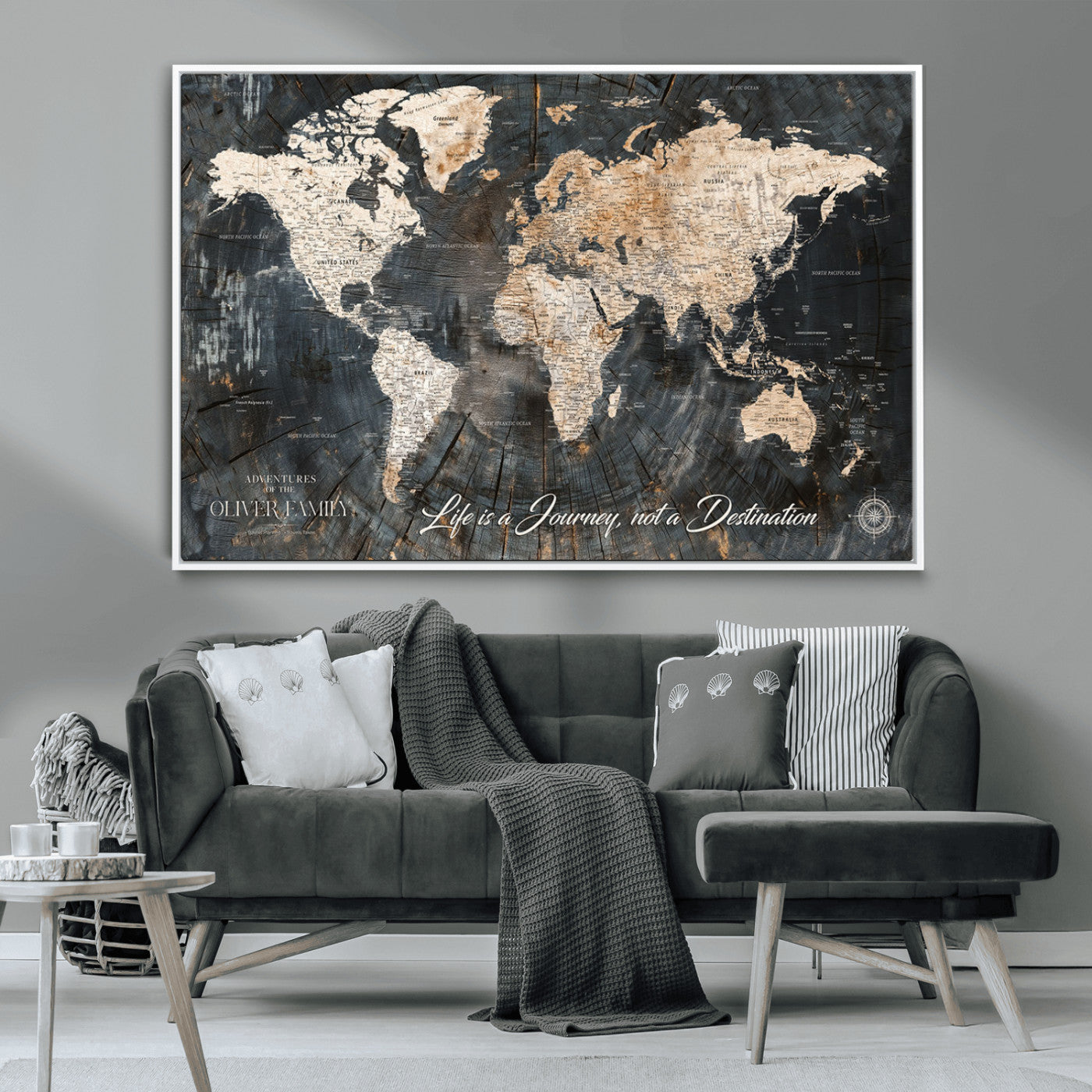 37848568-MGV-FC-36X24_White-Life is a Journey Not a Destination World Map Rustic Wood Texture Vintage Beige Navy Adventure Wall Art Canvas Print for Home