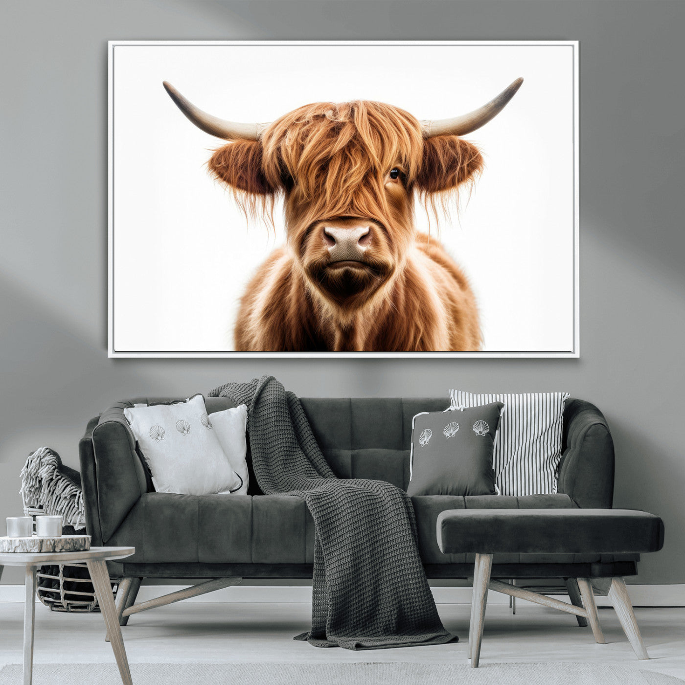 637908607-MGV-FC-93X47-3P_Black-Highland Cow Wall Art Print – Rustic Farmhouse Animal Portrait, Scottish Highland Cattle Canvas, Modern Country Wall Decor for