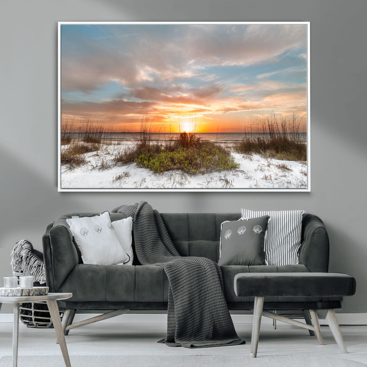 58266230-MGV-CV-36X24-Sunset Beach Canvas Wall Art – Coastal Ocean Landscape Print, Seaside Nature Art for Coastal Chic Decor, Living Room, Bedroom,