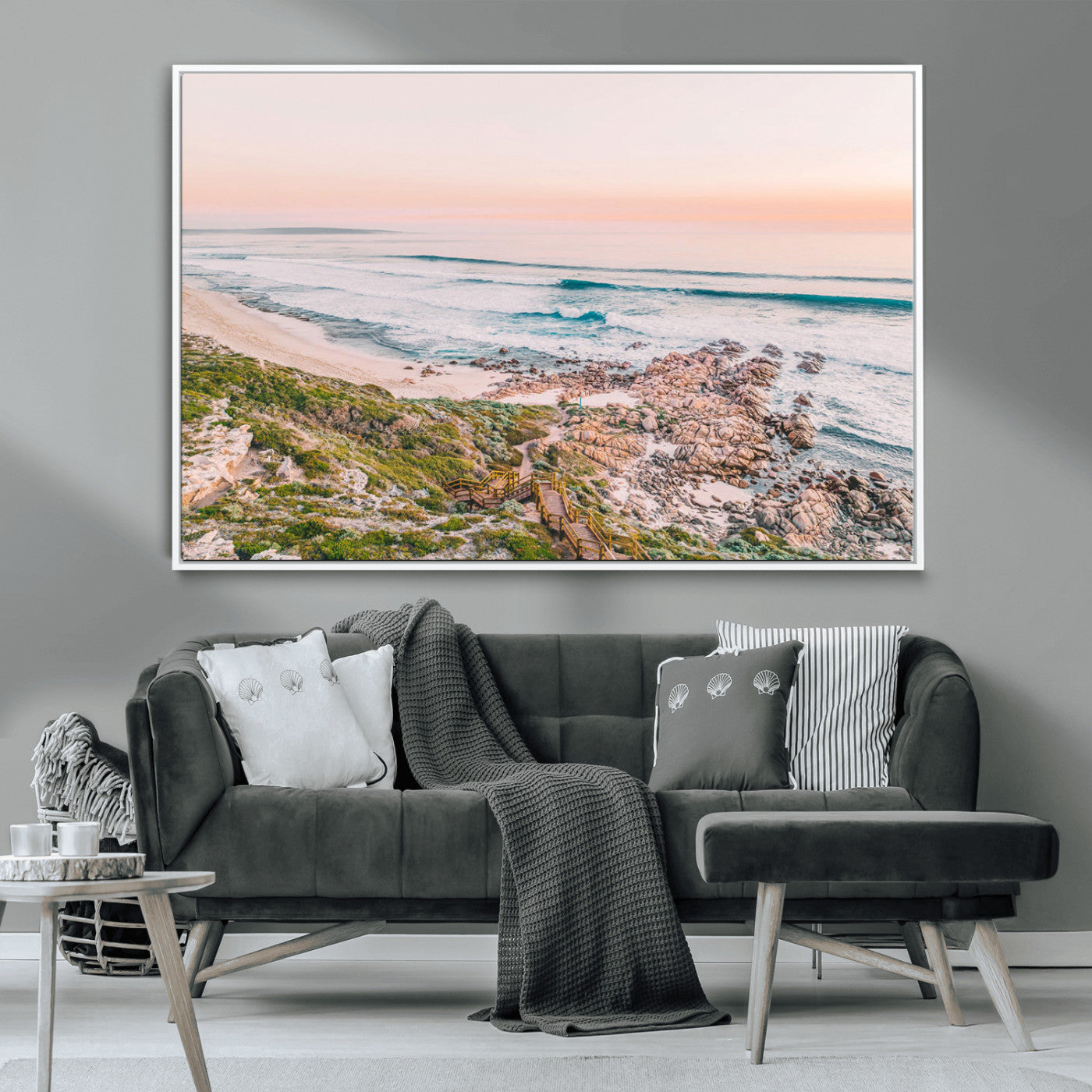 27332135-MGV-CV-36X24-Coastal Sunset Wall Art – Ocean Waves and Rocky Shore Canvas Print, Scenic Seaside Photography Decor for Bedroom, Living Room,
