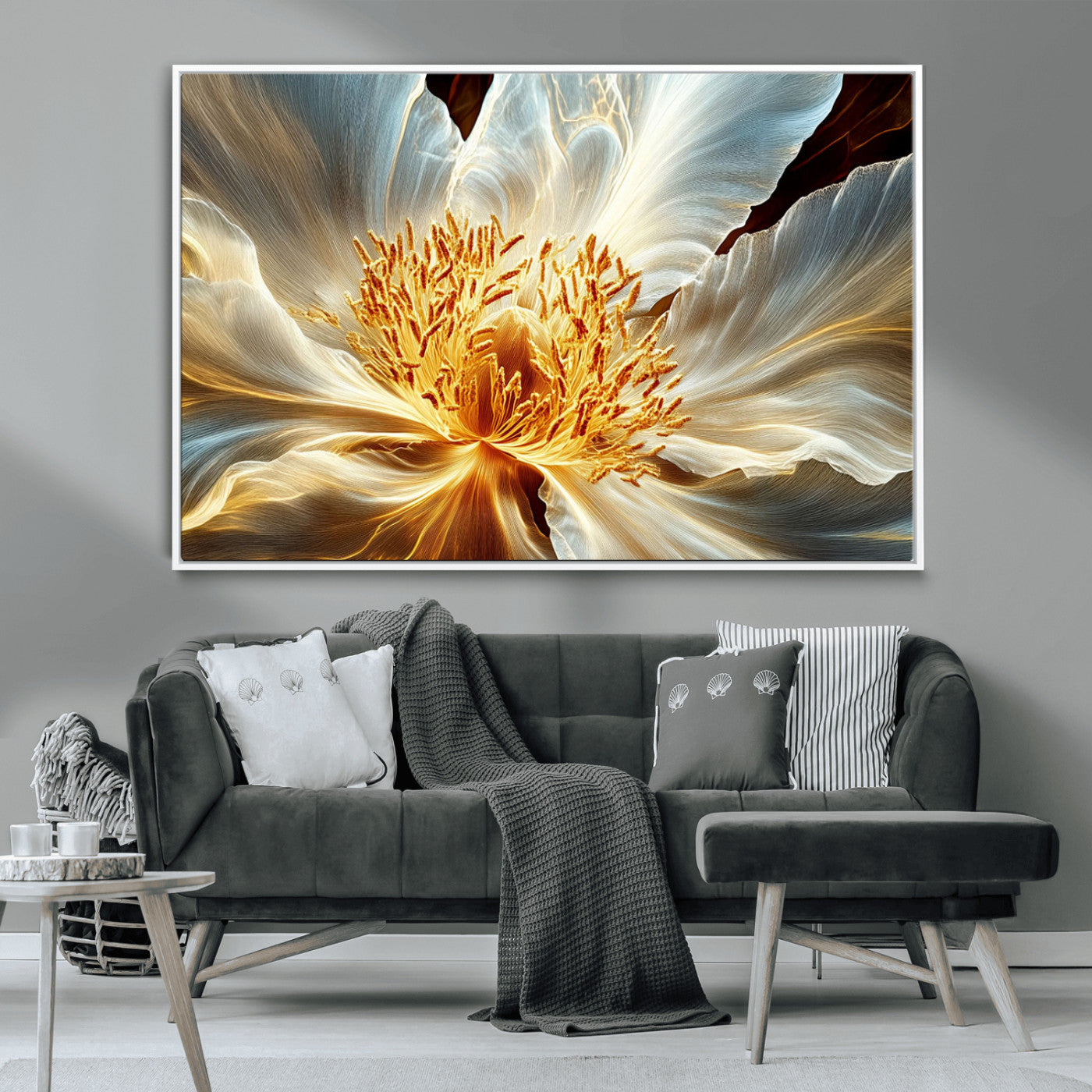 20862576-MGV-CV-36X24-Golden Abstract Flower Canvas Wall Art – Modern Botanical Bloom Print, Elegant Floral Artwork for Living Room, Bedroom, Office