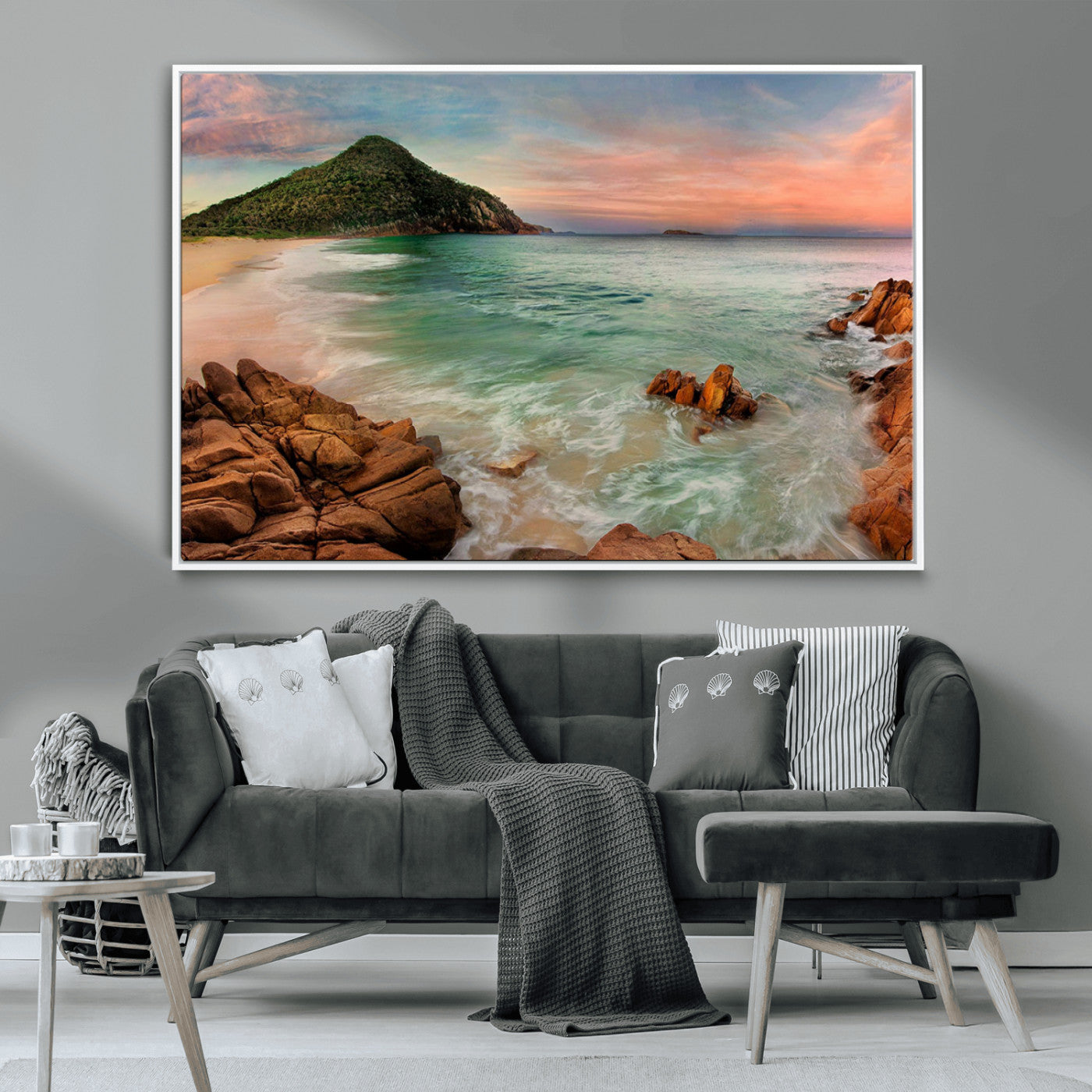 53831025-MGV-CV-36X24-Coastal Landscape Wall Art – Tropical Beach Ocean Canvas Print, Sunset Mountain View Photography Decor for Living Room, Bedroom,
