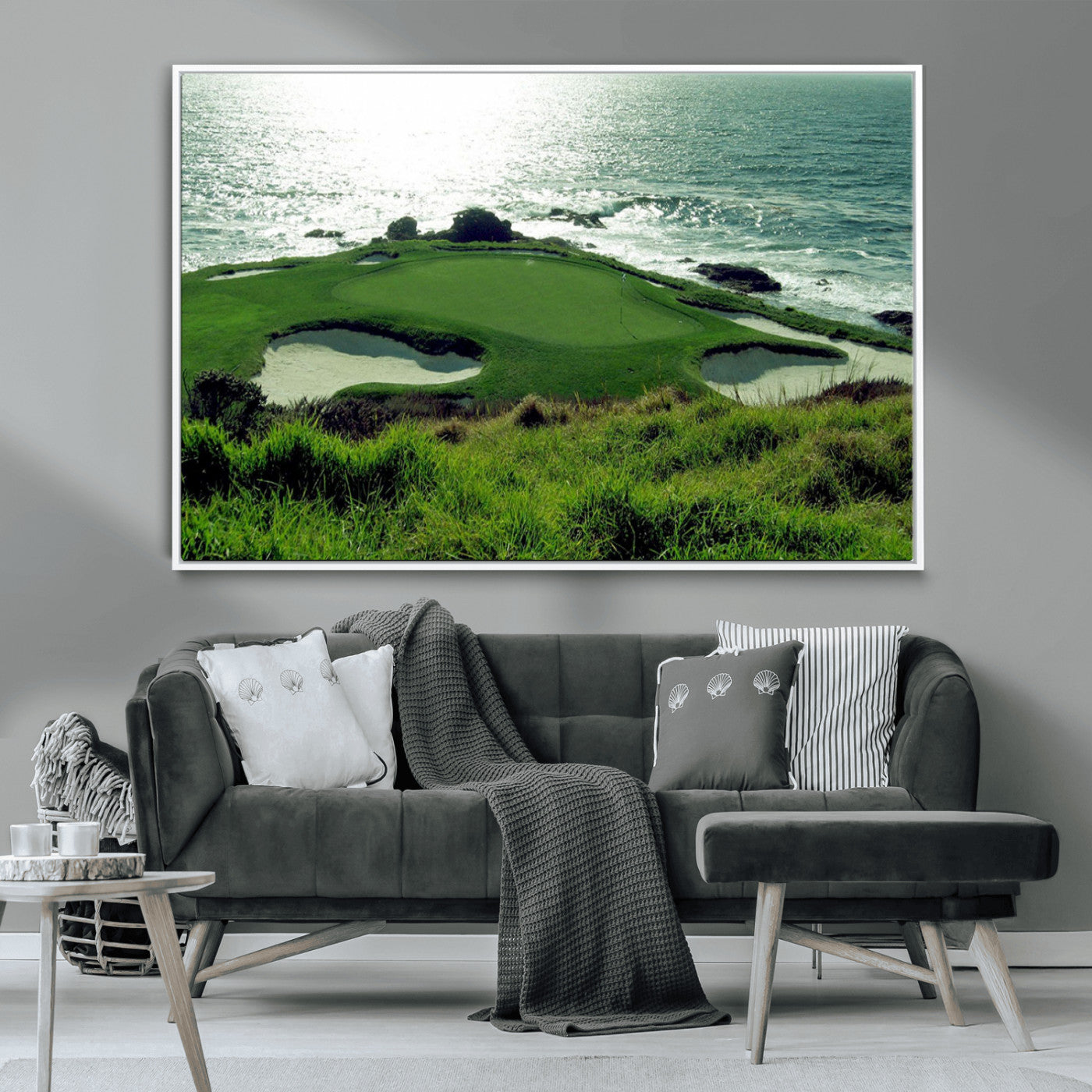 48473947-MGV-CV-36X24-Ocean Golf Course Wall Art – Panoramic Green Fairway Canvas Print, Coastal Golf Landscape Photography Sports Decor for Office, Man