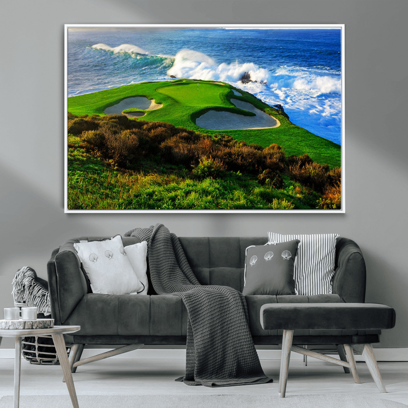 34181847-MGV-CV-36X24-Coastal Golf Course Wall Art – Panoramic Ocean Fairway Canvas Print, Scenic Sports Photography Decor for Office, Man Cave, Living