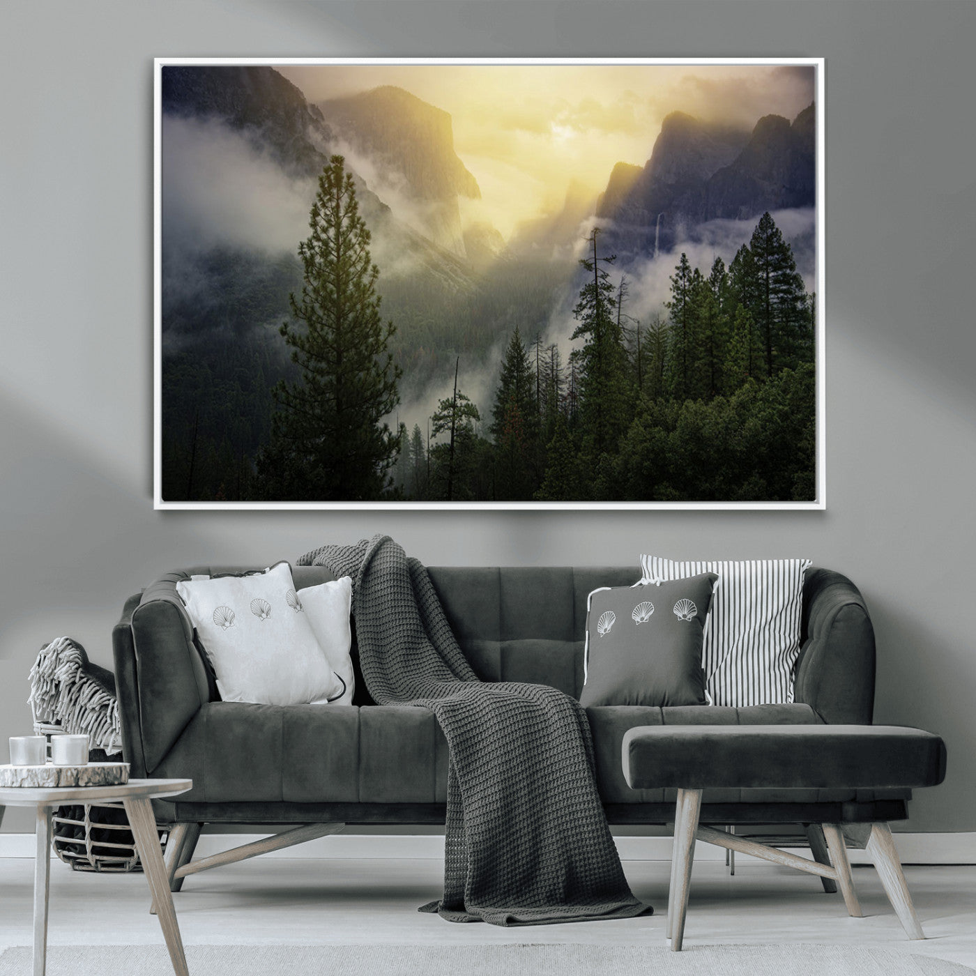 38316884-MGV-CV-36X24-Landscape Wall Art – Misty Mountain Valley Canvas Print, Scenic Pine Forest and Sunrise Photography Decor for Bedroom, Living