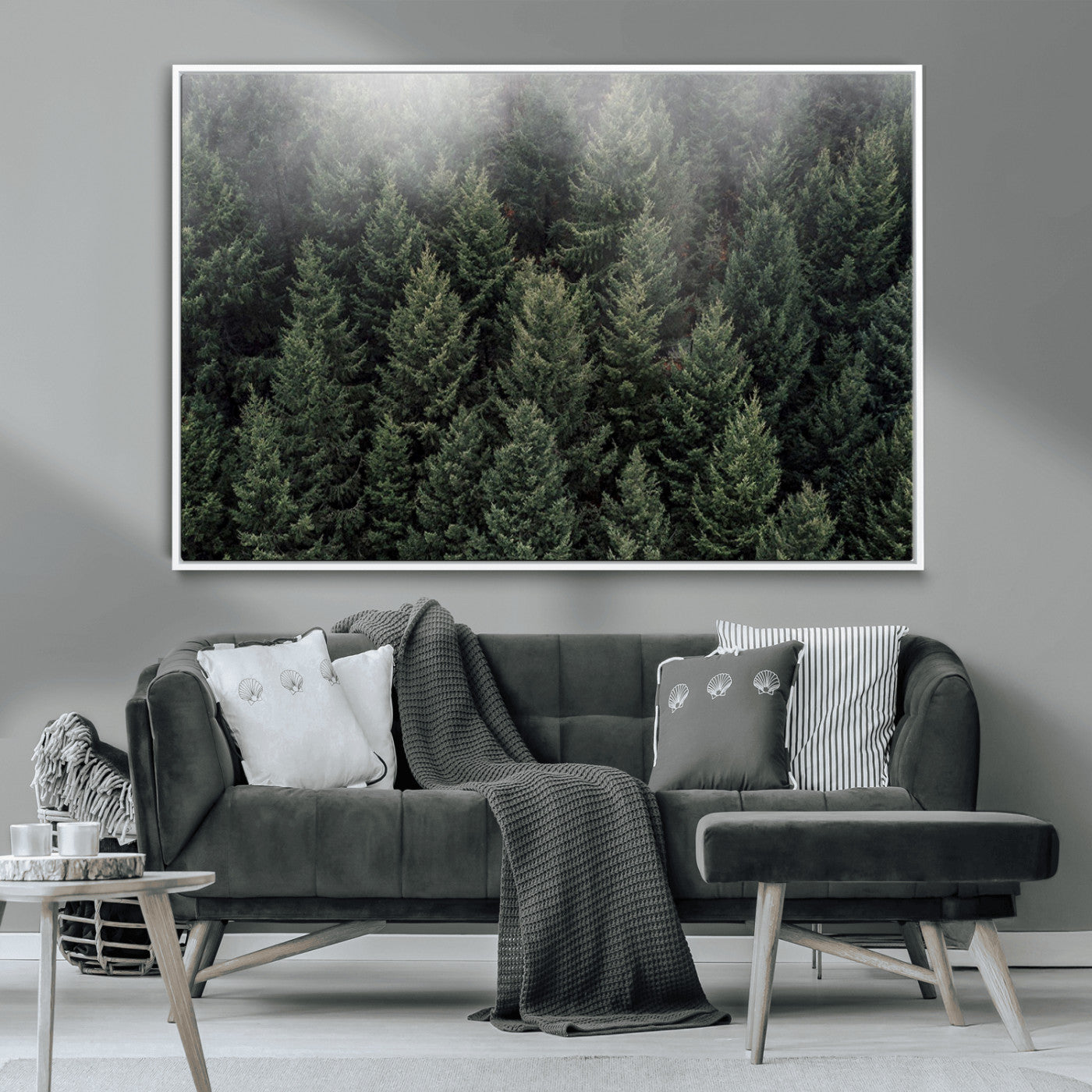 84059409-MGV-CV-36X24-Forest Wall Art – Misty Evergreen Trees Canvas Print, Tranquil Nature Photography Decor for Bedroom, Living Room, Office, Cabin or
