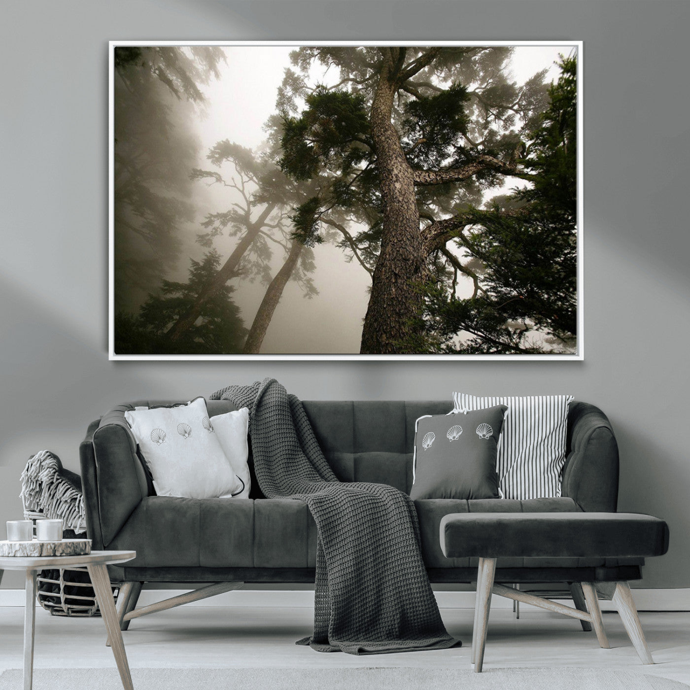 87969493-MGV-CV-36X24-Forest Wall Art – Misty Tall Trees Canvas Print, Dramatic Woodland Photography Decor for Bedroom, Living Room, Office, Cabin,