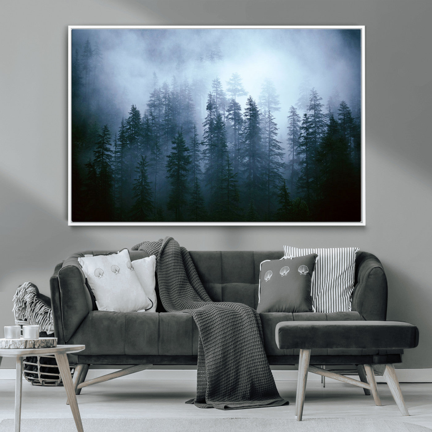 93439624-MGV-CV-36X24-Forest Wall Art – Misty Pine Trees Canvas Print, Moody Nature Photography Decor for Bedroom, Living Room, Office, Cabin, Lodge or
