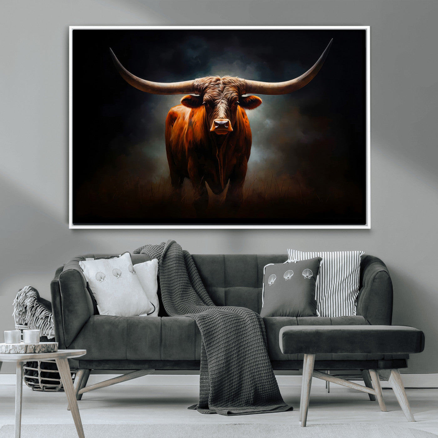 12484-MGV-CV-36X24-Texas Longhorn Wall Art Canvas Print, Framed Western Bull Art Picture Print, Moody Cattle Perfect Moody Western Decor Artwork