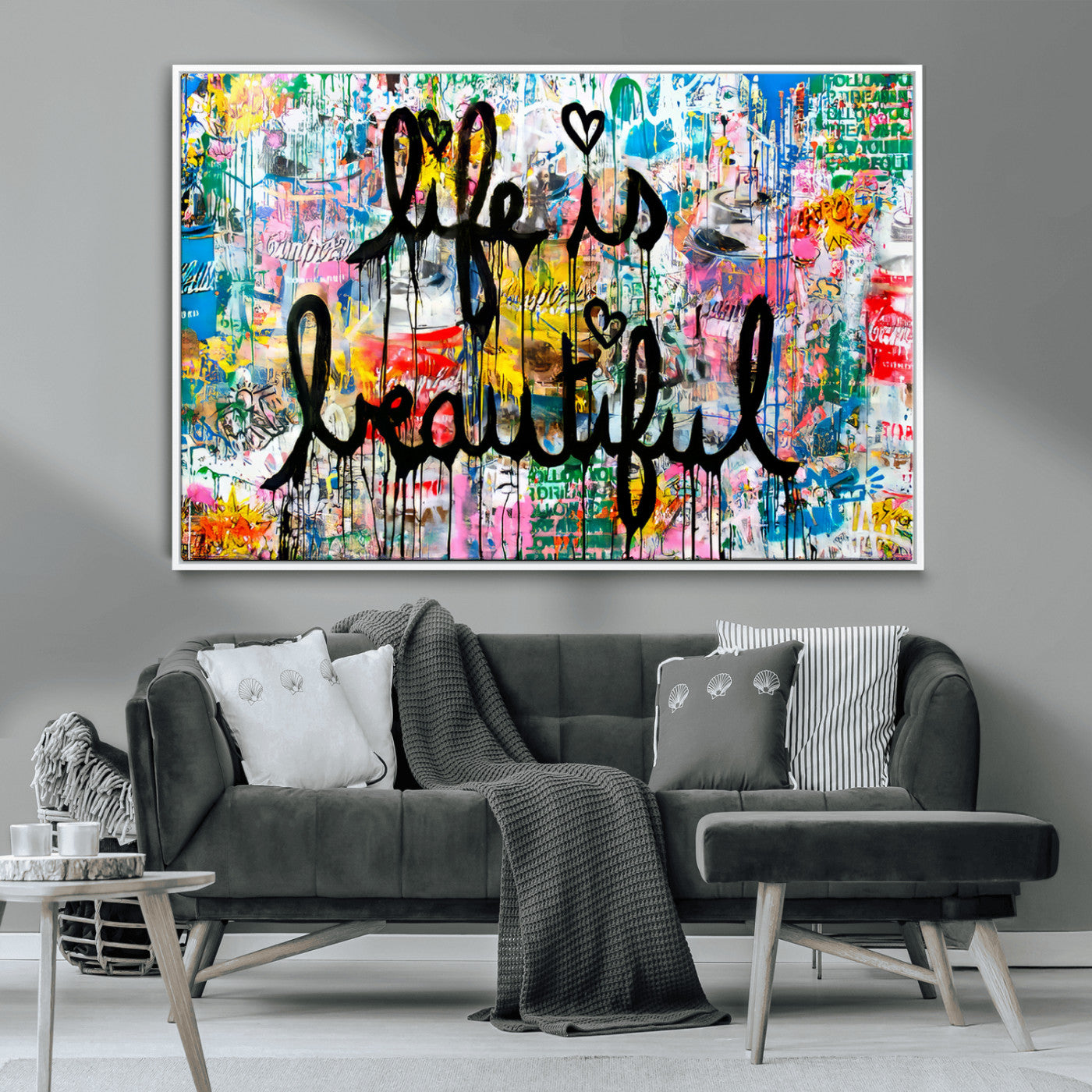 36856-MGV-CV-36X24-Life Is Beautiful Wall Art – Colorful Graffiti Canvas Print, Modern Street Style Artwork, Inspirational Decor for Living Room,