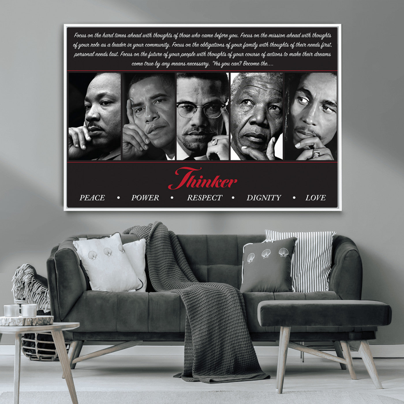 45112-MGV-CV-36X24-Black Icons Wall Art Canvas Print, Framed Thinker Art Picture Print, Motivational Quote Perfect Cultural Modern Decor Artwork