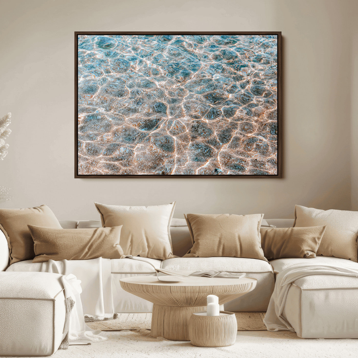 26580287-MGV-FC-36X24_Walnut-Clear Water Wall Art Canvas Print, Framed Sunlit Ripples Art Picture Print, Ocean Texture Perfect Modern Coastal Decor Artwork
