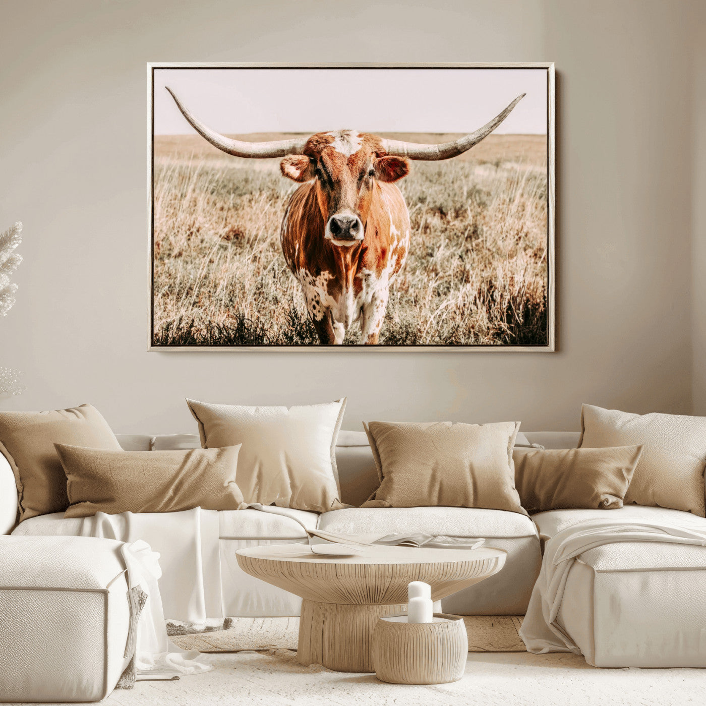 54986862-MGV-FC-36X24_Natural-Majestic Longhorn Wall Art – Canvas Print of Graceful Strength & Bold Spirit, Wild Plains Beauty Nature Inspired Rustic Decor for