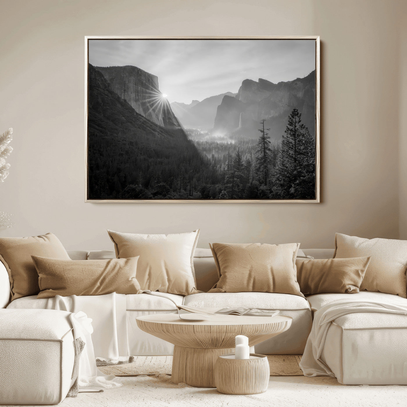 39278955-MGV-FC-36X24_Natural-Yosemite Valley Wall Art Canvas Print, Framed El Capitan Art Picture Print, Misty Mountain Perfect Modern Rustic Decor Artwork