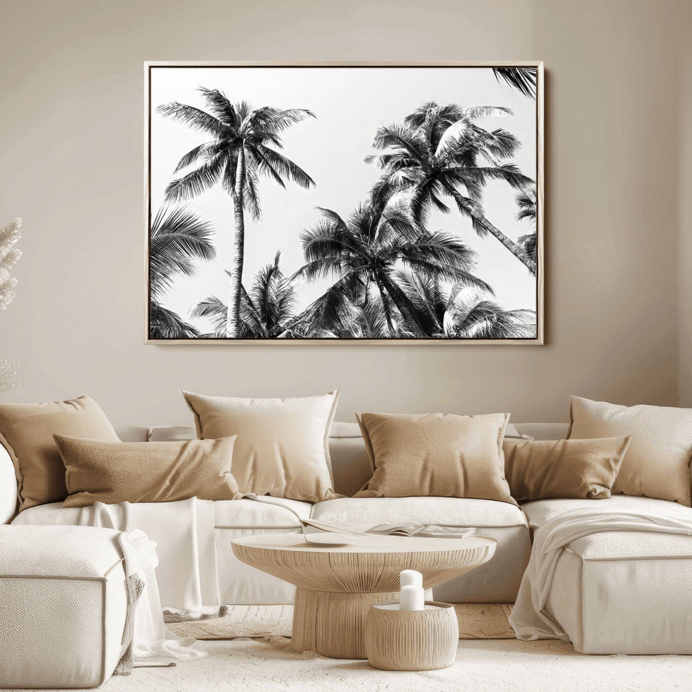 46641801-MGV-FC-36X24_Natural-Palm Tree Wall Art Canvas Print, Framed Black White Tropics Art Picture Print, Monochrome Palms Perfect Modern Tropical Minimalist