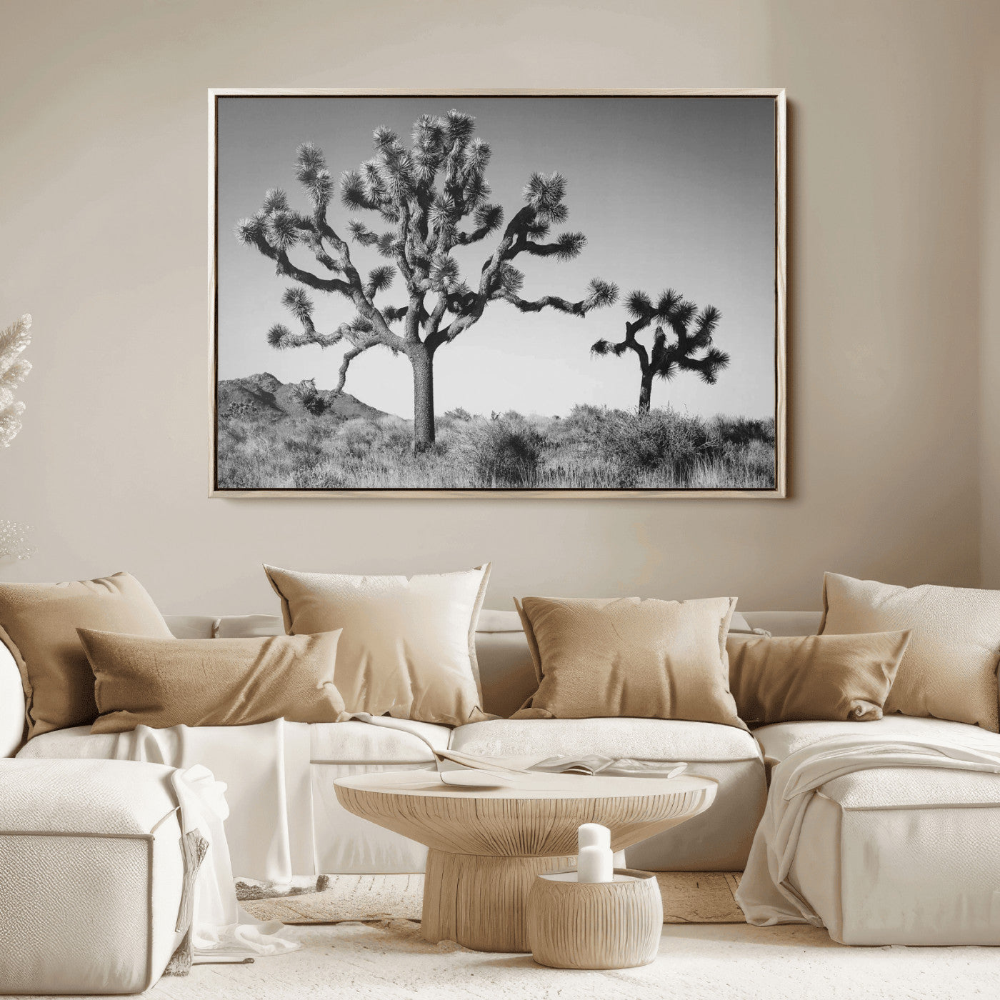 93692513-MGV-FC-36X24_Natural-Joshua Tree Wall Art Canvas Print, Framed Monochrome Desert Art Picture Print, Minimalist Nature Scene Perfect Southwestern