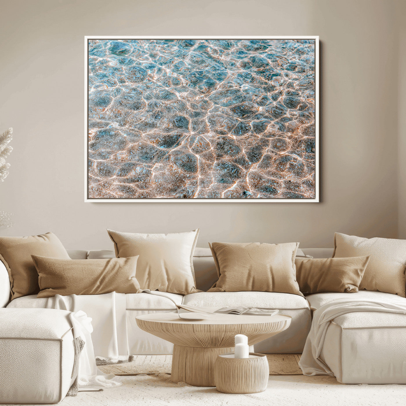 26580287-MGV-FC-36X24_White-Clear Water Wall Art Canvas Print, Framed Sunlit Ripples Art Picture Print, Ocean Texture Perfect Modern Coastal Decor Artwork