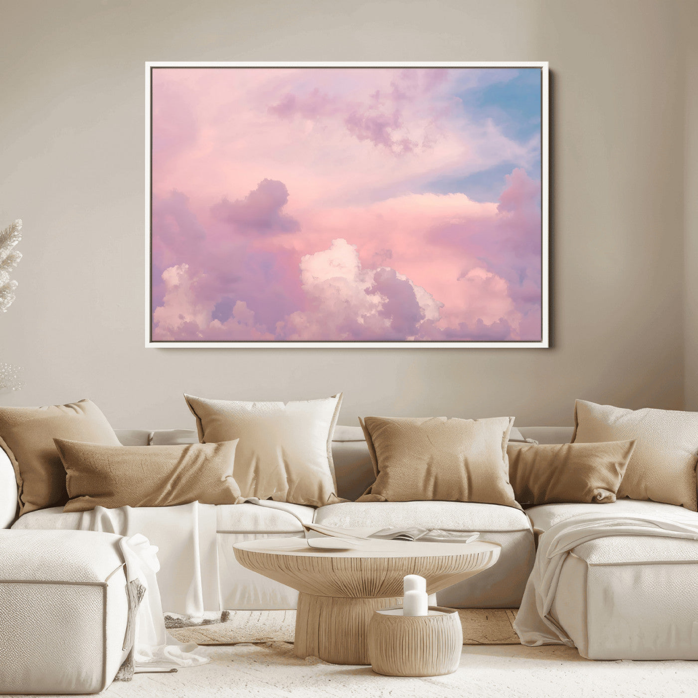 22874890-MGV-FC-36X24_White-Pastel Sky Wall Art Canvas Print, Framed Dreamy Cloudscape Art Picture Print, Sunset Glow Perfect Minimalist Serenity Decor