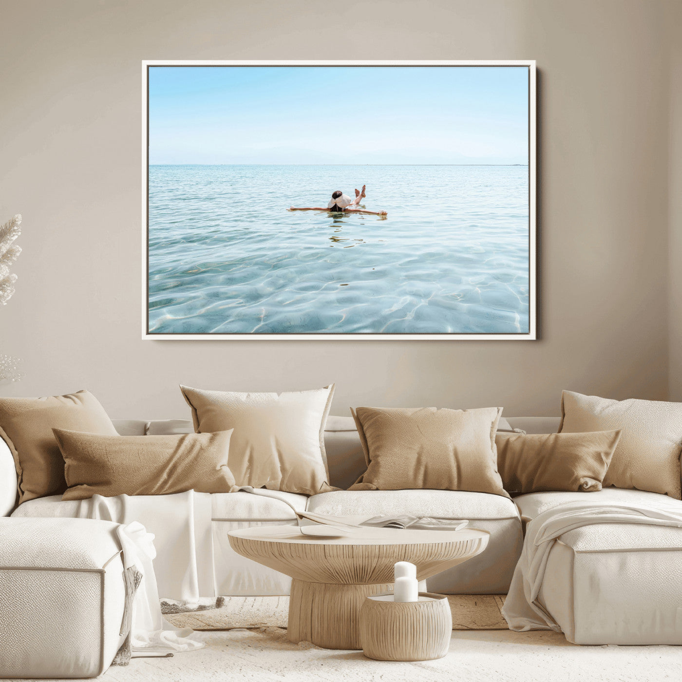 32624554-MGV-FC-36X24_White-Swimming Relaxation Wall Art Canvas Print, Framed Peaceful Water Art Picture Print, Clear Sea Perfect Minimalist Aquatic Decor