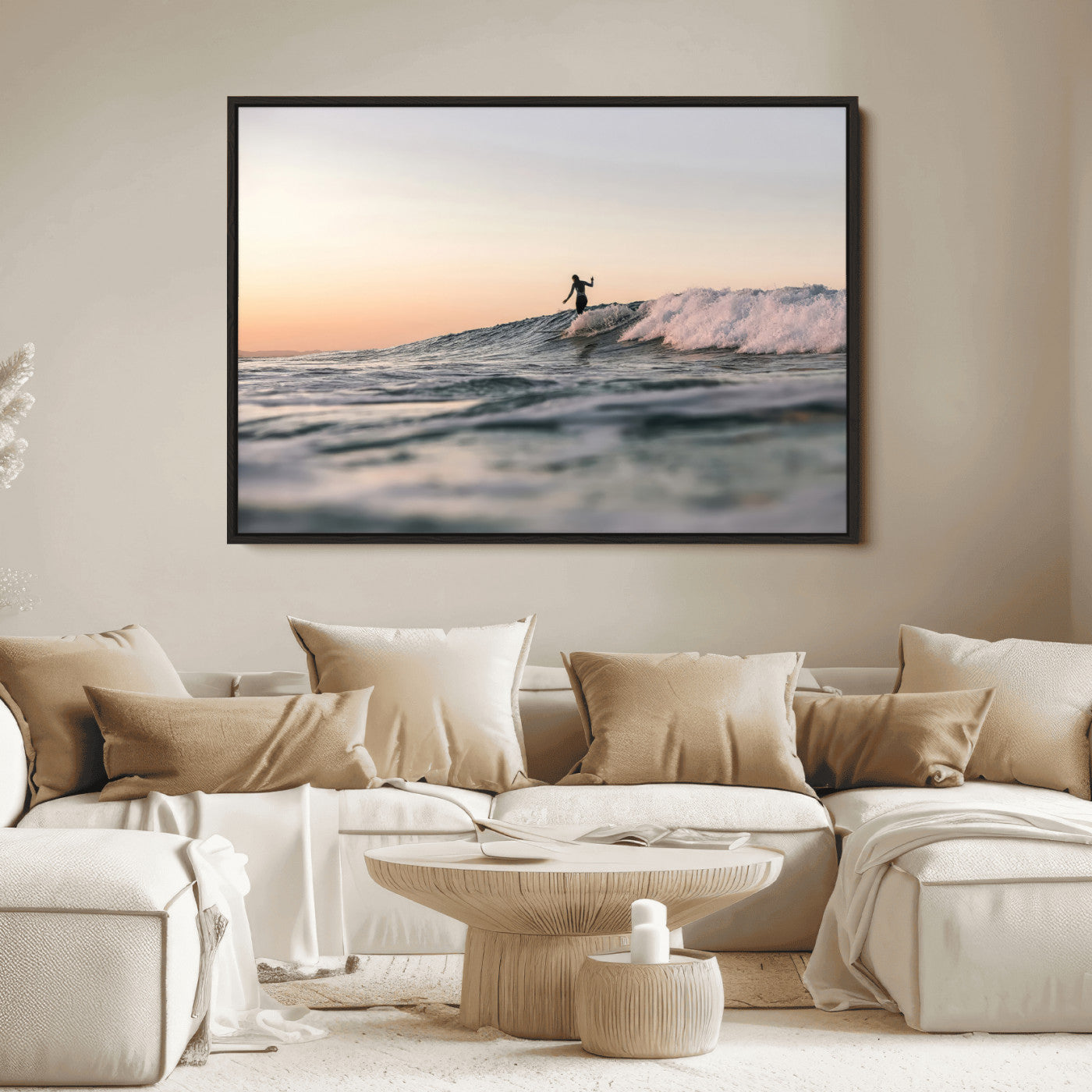 58502923-MGV-FC-36X24_Black-Wave Rider Wall Art Canvas Print, Framed Ocean Wave Art Picture Print, Riding Surf Perfect Sunset Surf Decor Artwork