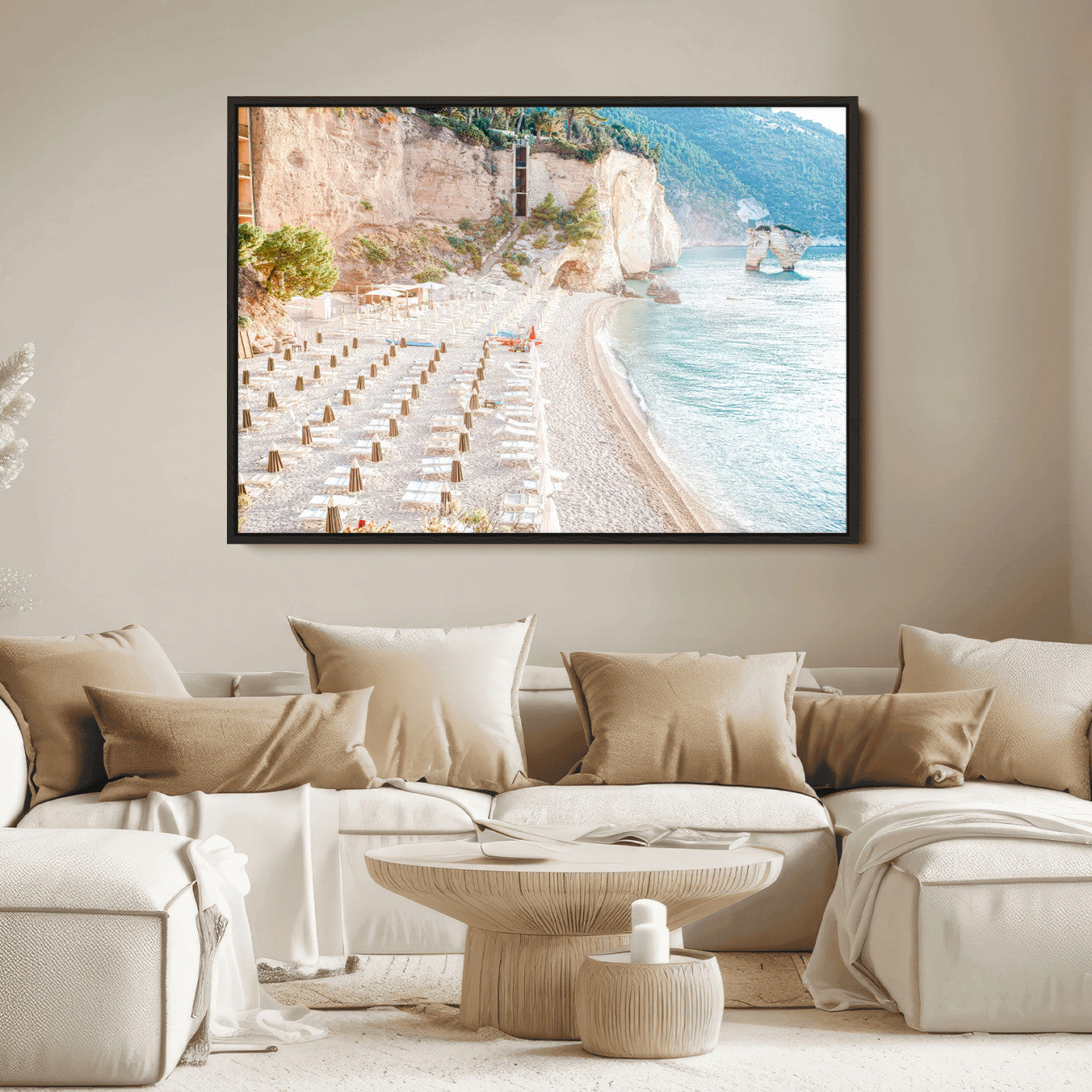 84816639-MGV-FC-36X24_Black-Mediterranean Beach Wall Art Canvas Print, Framed Airy Coastal Art Picture Print, Summer Shore Perfect Coastal Retreat Decor