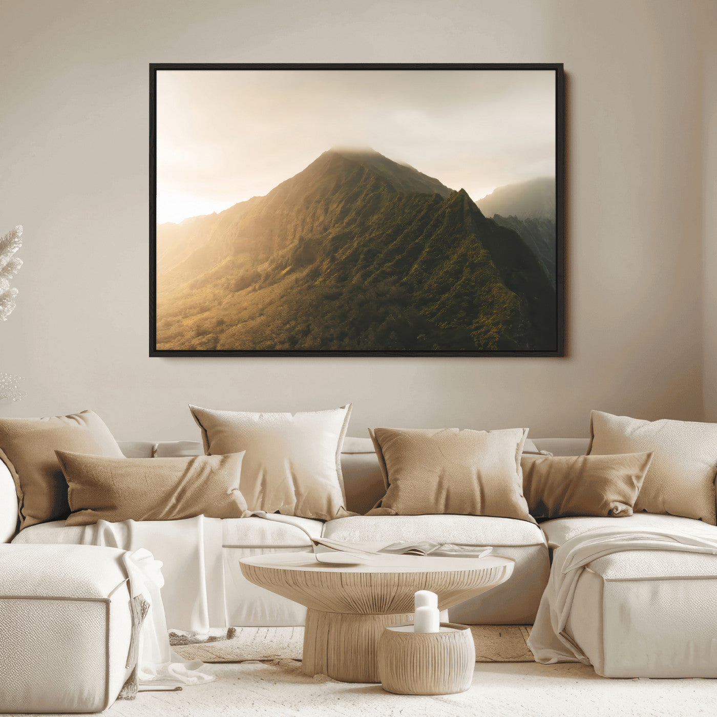 42338636-MGV-FC-36X24_Black-Golden Mountain Wall Art Canvas Print, Framed Misty Summit Art Picture Print, Rugged Landscape Perfect Moody Wilderness Decor
