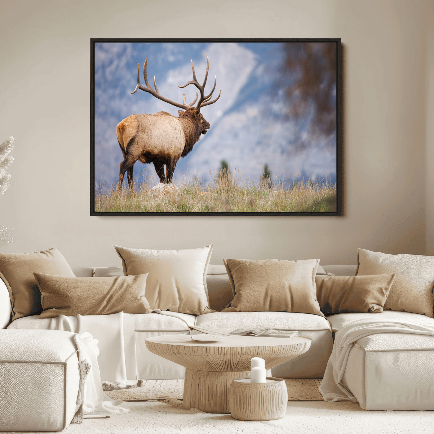 26365841-MGV-FC-36X24_Black-Mountain Elk Art Wall Art Canvas Print, Framed Rustic Wildlife Print Art Picture Print, Lodge Style Decor Perfect Rustic Lodge