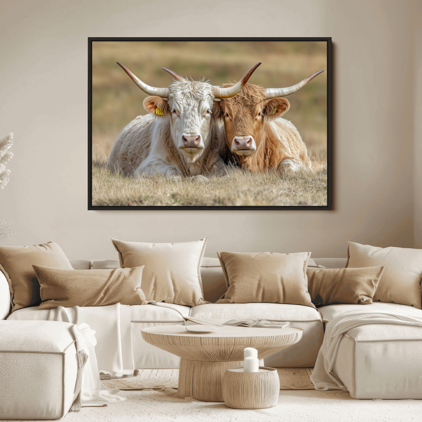 53388593-MGV-FC-36X24_Black-Cow Photography Wall Art Canvas Print, Framed Rustic Animal Decor Art Picture Print, Texas Cow Pair Perfect Western Farmhouse