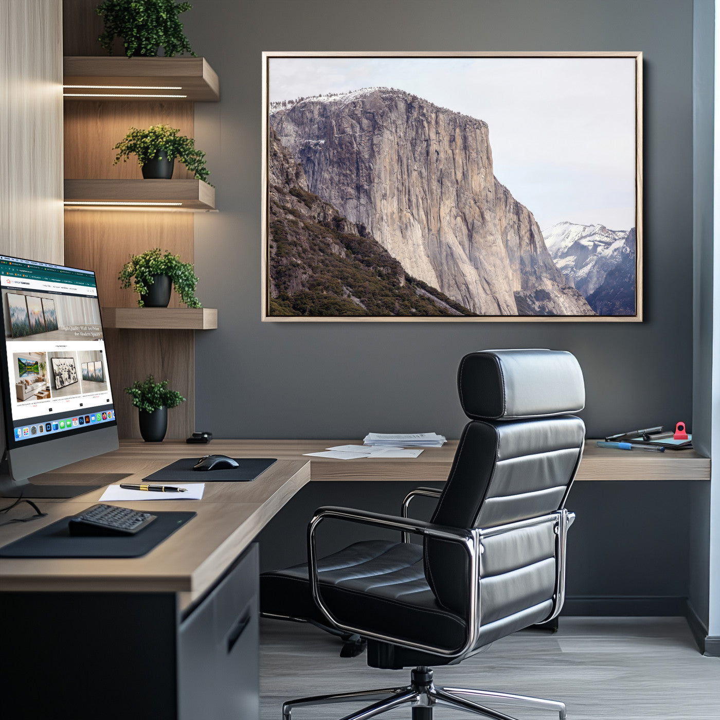 74506434-MGV-CV-36X24-El Capitan Wall Art Canvas Print, Framed Yosemite Cliff Art Picture Print, Sierra Nevada Perfect Sierra Minimalism Decor Artwork