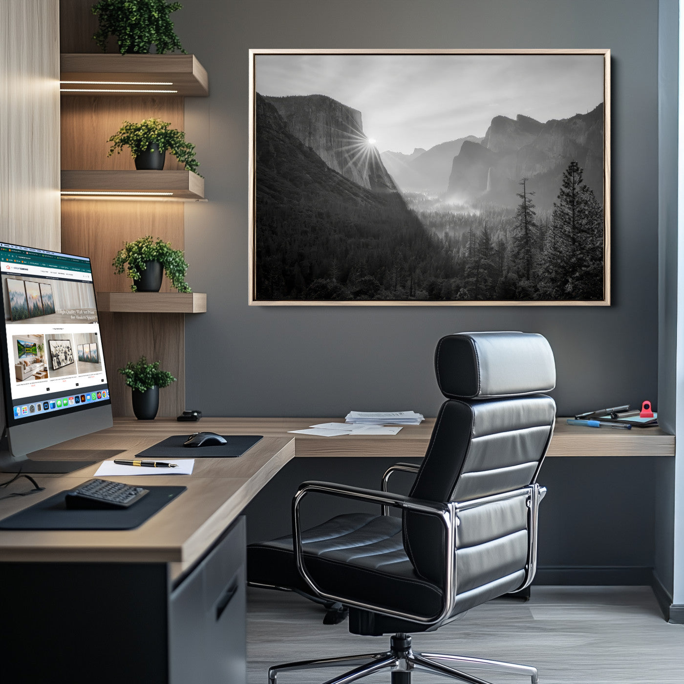 39278955-MGV-CV-36X24-Yosemite Valley Wall Art Canvas Print, Framed El Capitan Art Picture Print, Misty Mountain Perfect Modern Rustic Decor Artwork