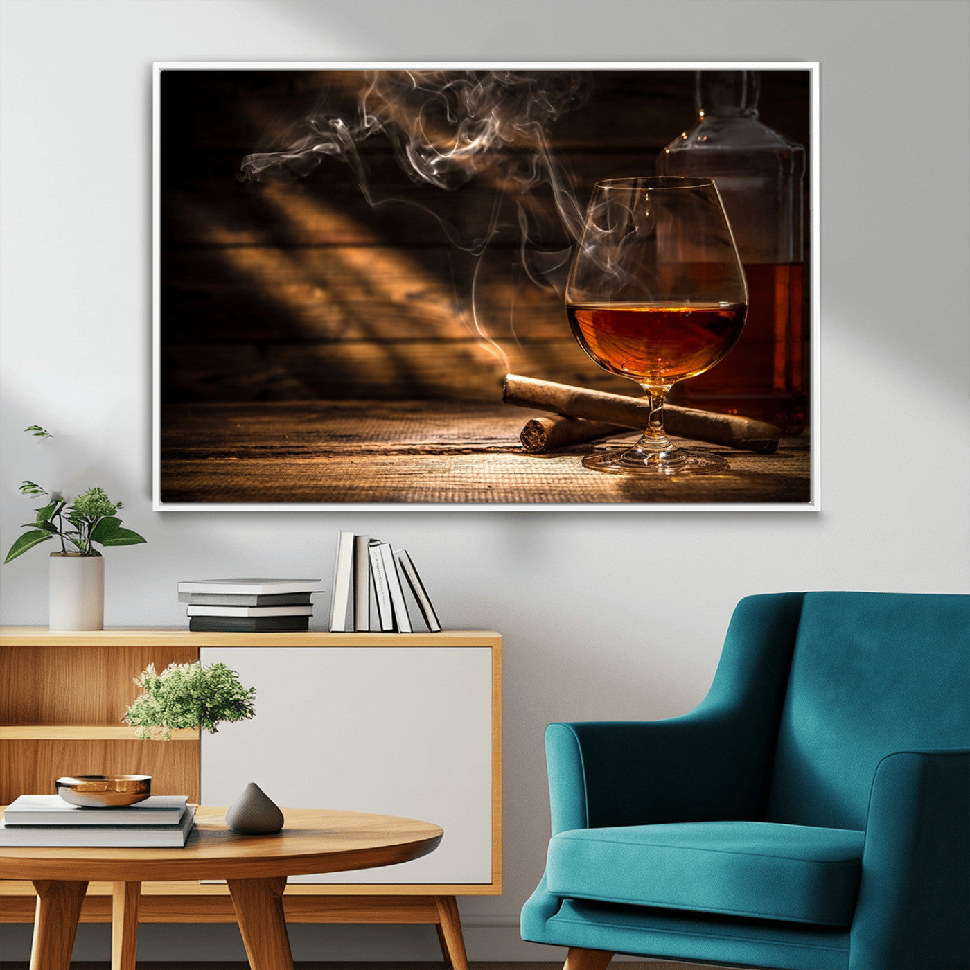 92305-MGV-CV-36X24-Whiskey & Cigar Wall Art – Moody Whiskey and Cigar Canvas Print, Sophisticated Bar or Home Lounge Decor for Office, Man Cave or