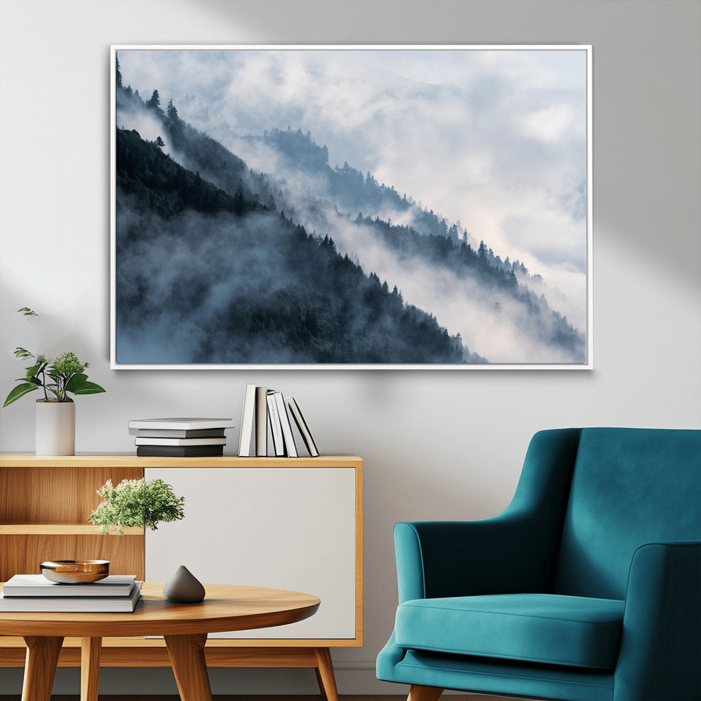 85737-MGV-CV-36X24-Misty Mountain Wall Art – Atmospheric Pine Forest Canvas Print with Fog and Mist, Calm Nature Decor for Living Room, Bedroom,