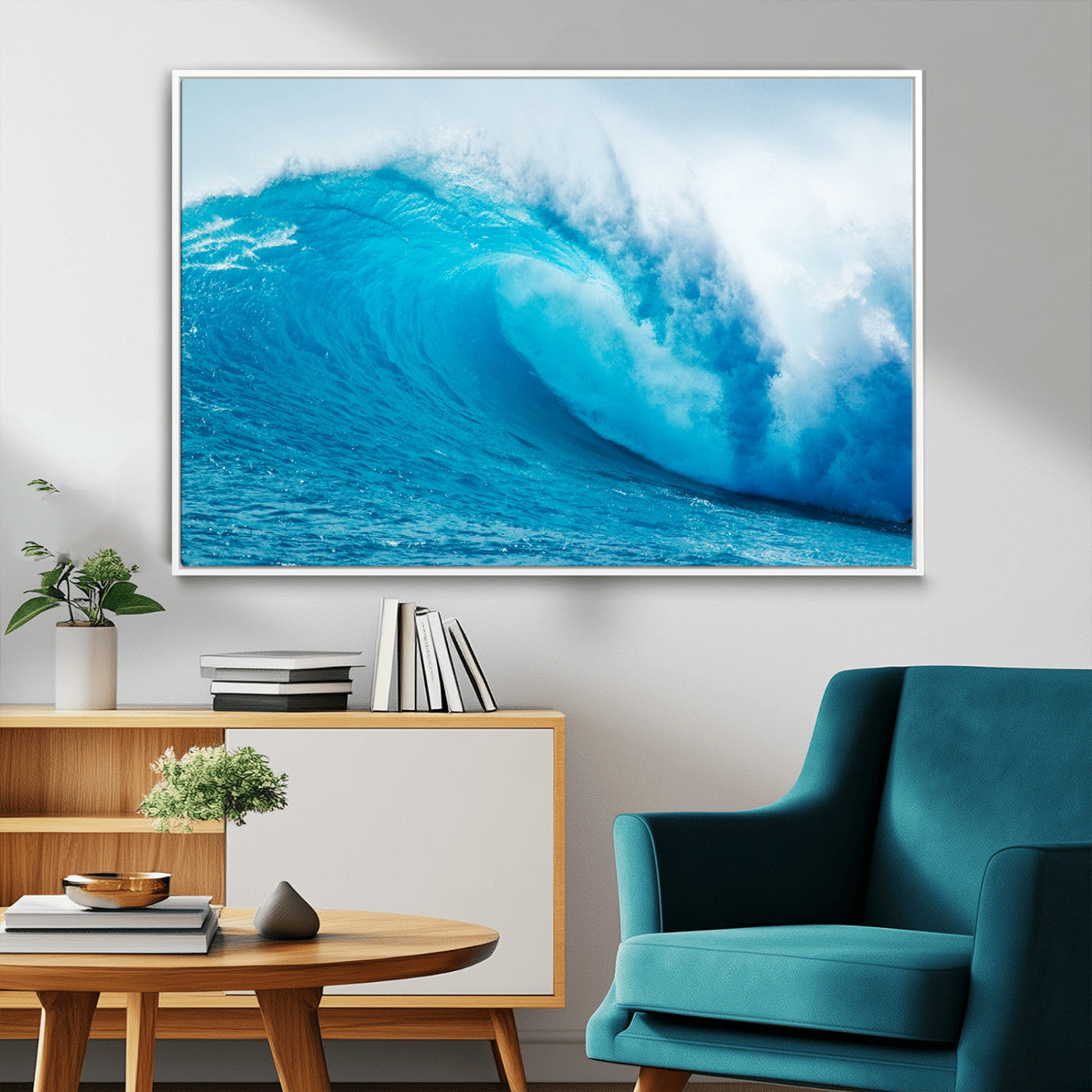13117-MGV-FC-36X24_White-Ocean Wave Wall Art – Dynamic Blue Surf Canvas Print, Coastal Beach Decor for Living Room, Bathroom, Office, or Beach House