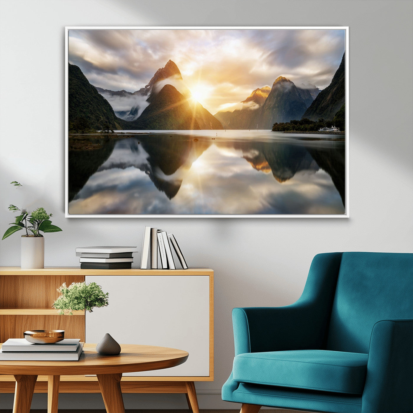 78842-MGV-FC-36X24_White-Sunrise Mountain Reflection Wall Art – Stunning Nature Landscape Canvas Print for Home, Office, Living Room or Relaxing Space