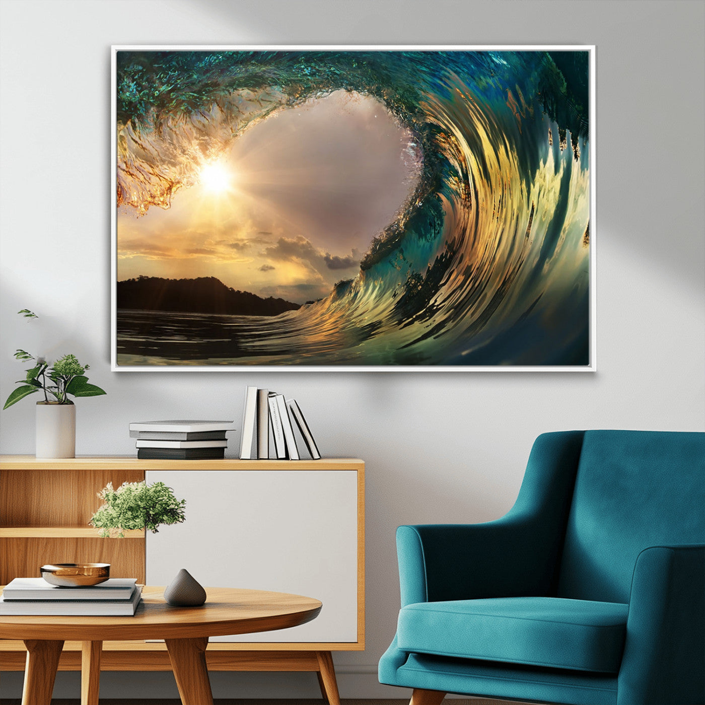 38256-MGV-CV-36X24-Ocean Wave Wall Art – Stunning Sunrise Through Curling Wave Canvas Print, Coastal Surf Photography Seascape Decor for Living Room,