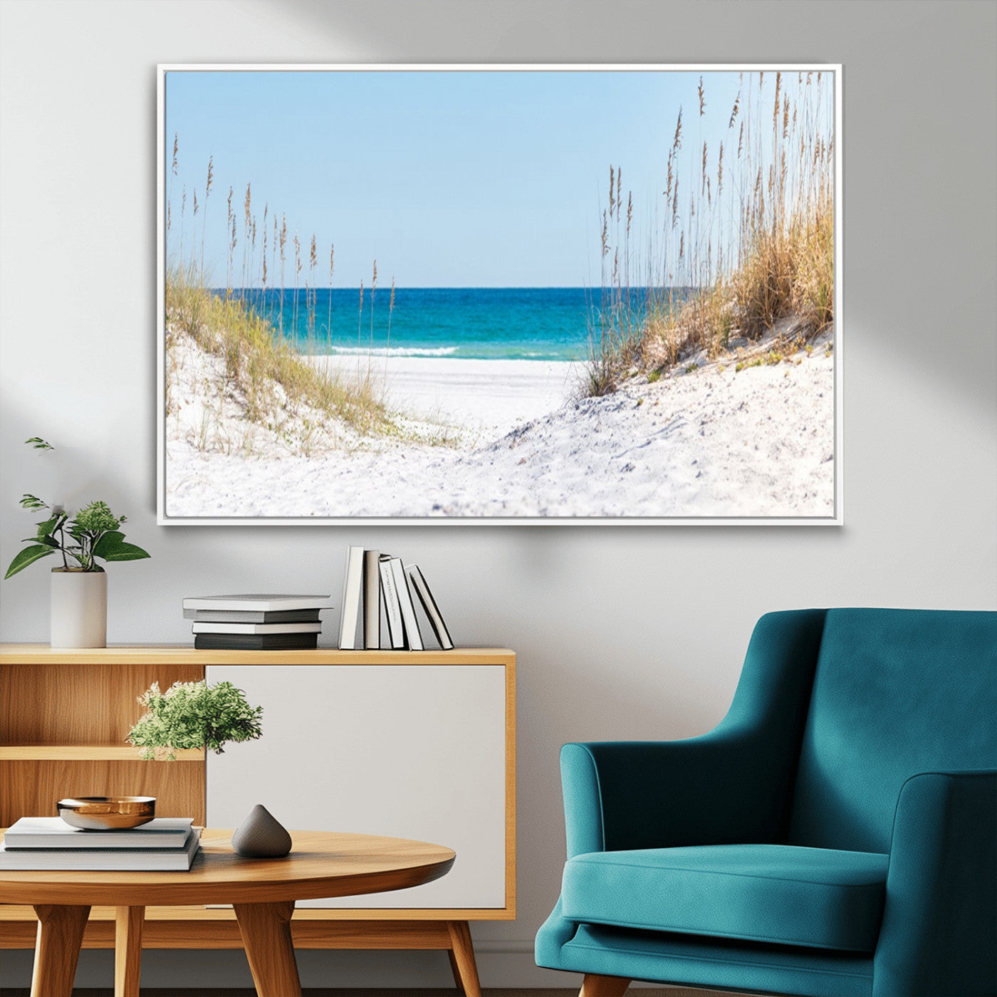 58498-MGV-CV-36X24-White Sandy Beach Wall Art – Panoramic Coastal Canvas Print, Ocean View Decor for Living Room, Bedroom, Office, Relaxing Seaside