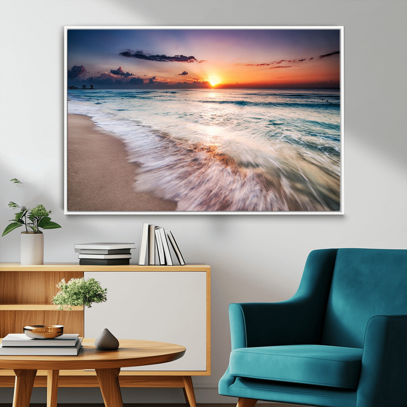 99906-MGV-CV-36X24-Morning Tide Canvas Print – Soft Sunrise Ocean Waves Wall Art, Coastal Serenity Decor for Home & Office