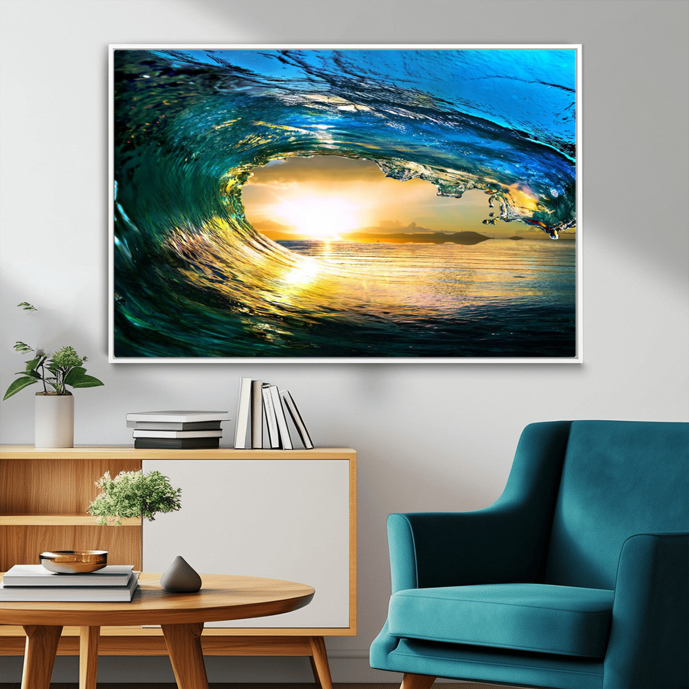19378-MGV-CV-36X24-Ocean Wave Sunset Wall Art – Vibrant Surf and Golden Horizon Canvas Print, Coastal Seascape Photography for Living Room, Bedroom,