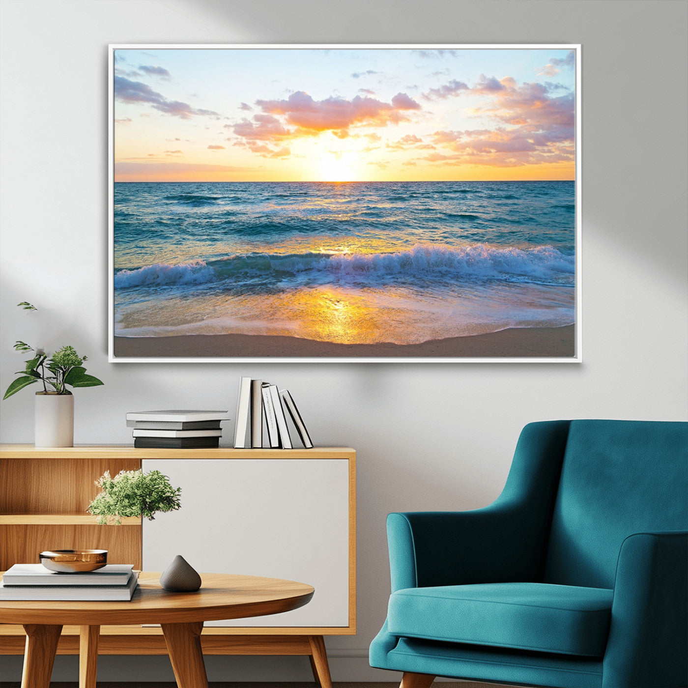 78006-MGV-CV-36X24-Golden Sunrise Ocean Wall Art – Panoramic Beach Waves Canvas Print, Coastal Seascape Artwork for Living Room, Bedroom, Office, or