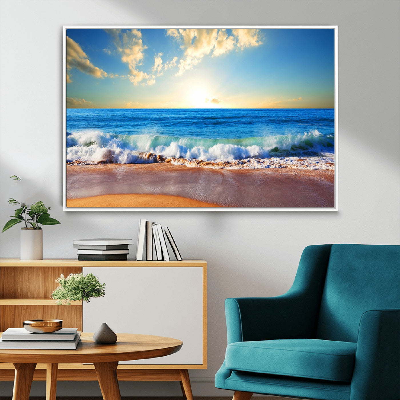 50522-MGV-CV-36X24-Ocean Sunrise Wall Art – Peaceful Beach Waves and Golden Horizon Canvas Print, Coastal Seascape Decor for Home or Office