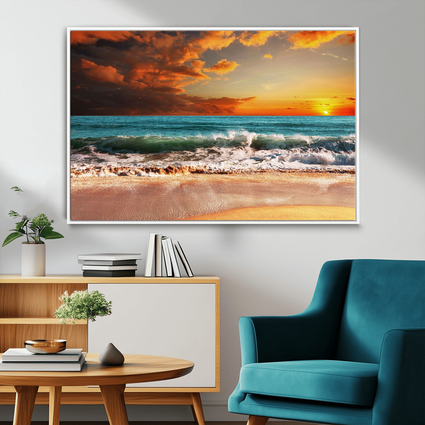 72948-MGV-CV-36X24-Ocean Sunset Wave Wall Art – Dramatic Seascape Canvas Print with Golden Sky and Crashing Waves, Coastal Beach Decor for Living