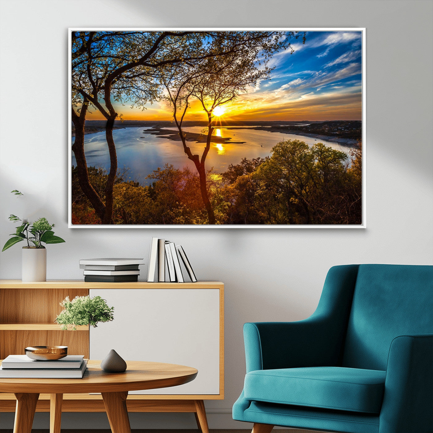 71863-MGV-CV-36X24-Lake Sunset Wall Art – Scenic Nature Canvas Print with Trees and Golden Sky, Serene Landscape Decor for Living Room, Bedroom or