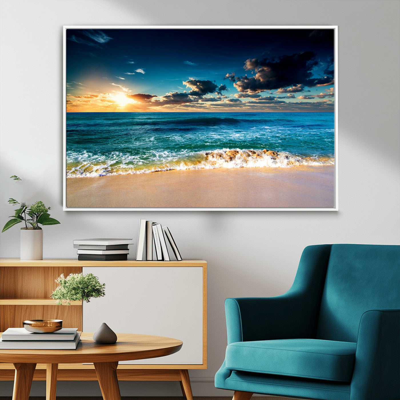 88985-MGV-CV-36X24-Ocean Sunset Wall Art – Tranquil Beach Waves Canvas Print, Coastal Seascape Decor for Living Room or Office