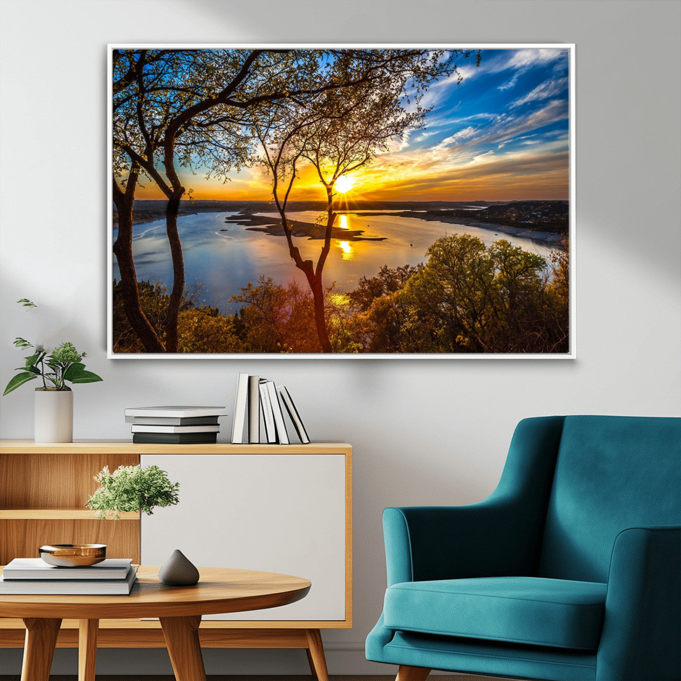 66839-MGV-CV-36X24-Lake Sunset Wall Art – Golden Hour Canvas Print with Trees and Water Reflection, Scenic Landscape Photography for Living Room,