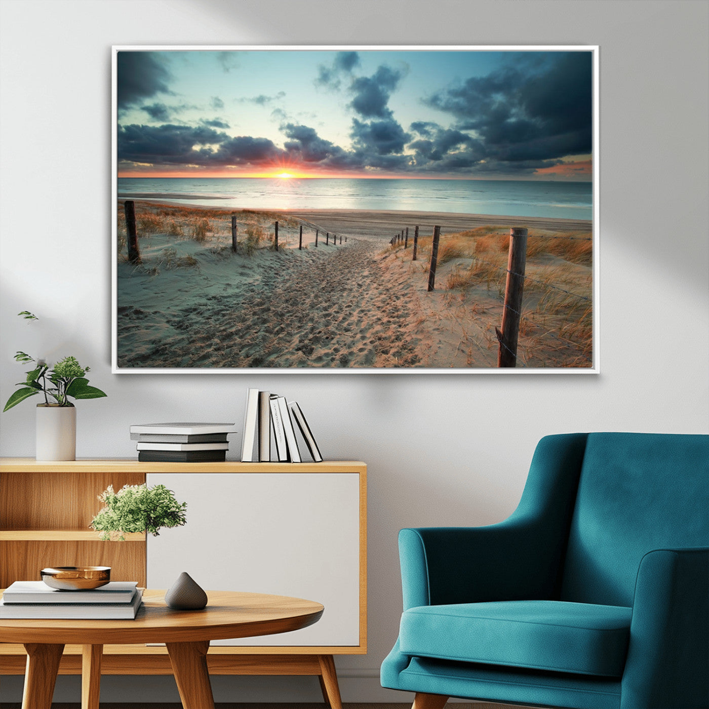 25788-MGV-CV-36X24-Sunset Beach Path Wall Art – Scenic Coastal Dunes and Ocean Canvas Print, Tranquil Seaside Landscape Decor for Living Room or